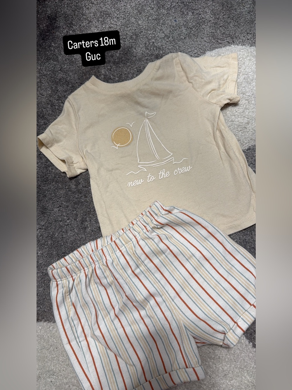 Carter's Cream Sailboat Tee with Striped Shorts